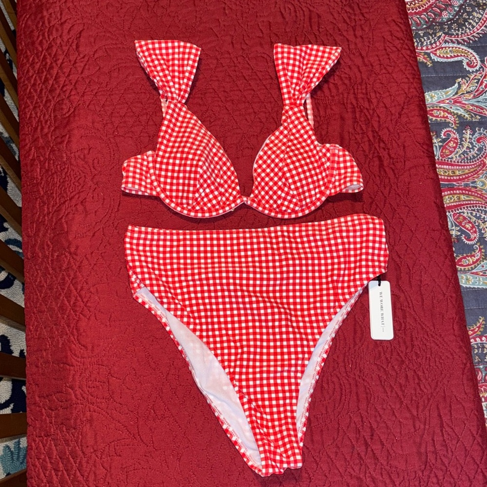 NWT WeWoreWhat Red Checkered Gingham Bikini